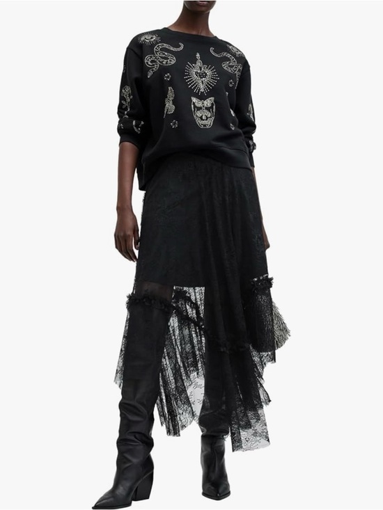 All Saints Dresses & Skirts - AllSaints Black Asymmetrical Lace Midi Skirt